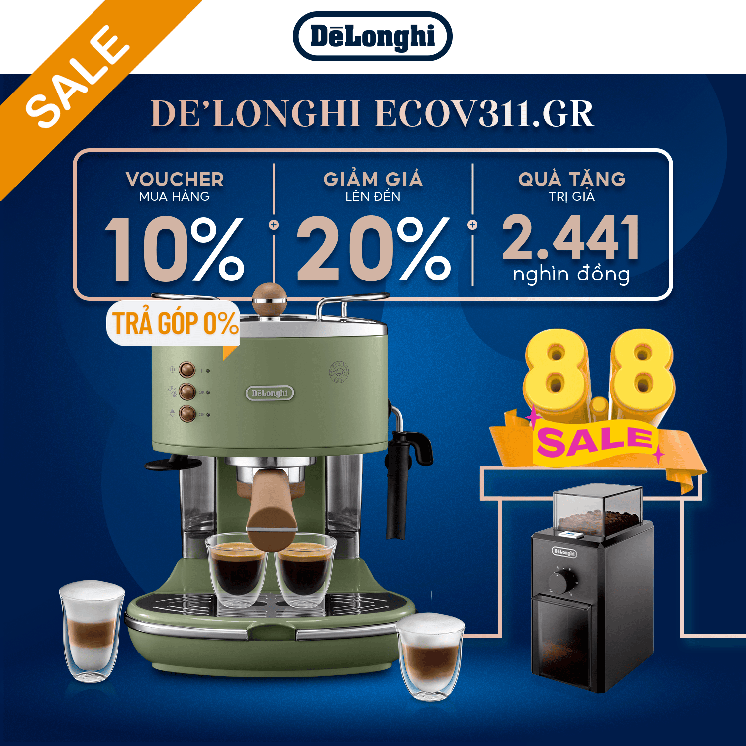 Máy Pha Cà Phê Espresso DeLonghi ECOV311 – 15 bar áp suất cao, bọt sữa béo mịn – Phong cách Retro Ý