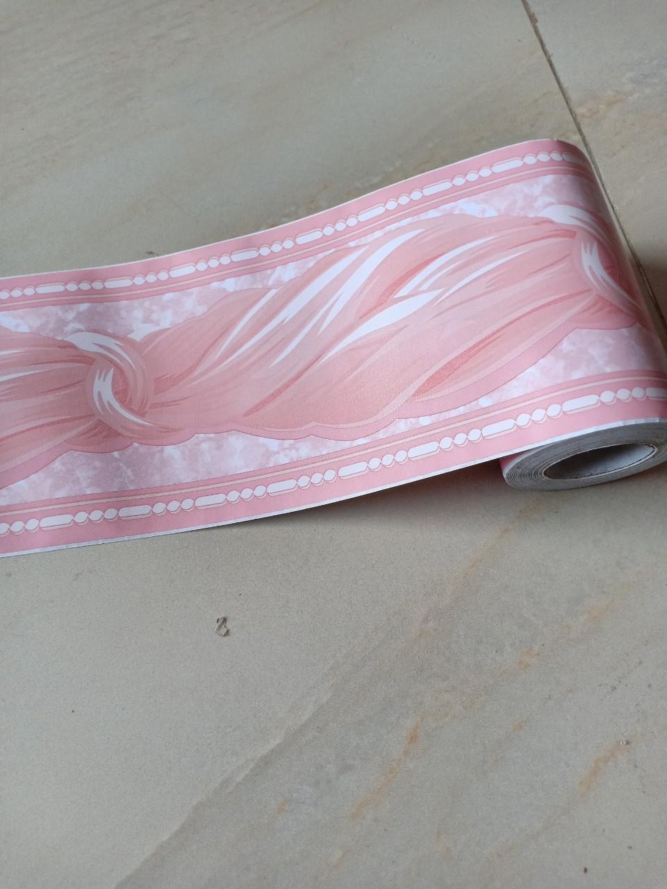 Cuộn 10m len dán viền tường keo sẵn xoắn lụa hồng (chiều cao 10cm)