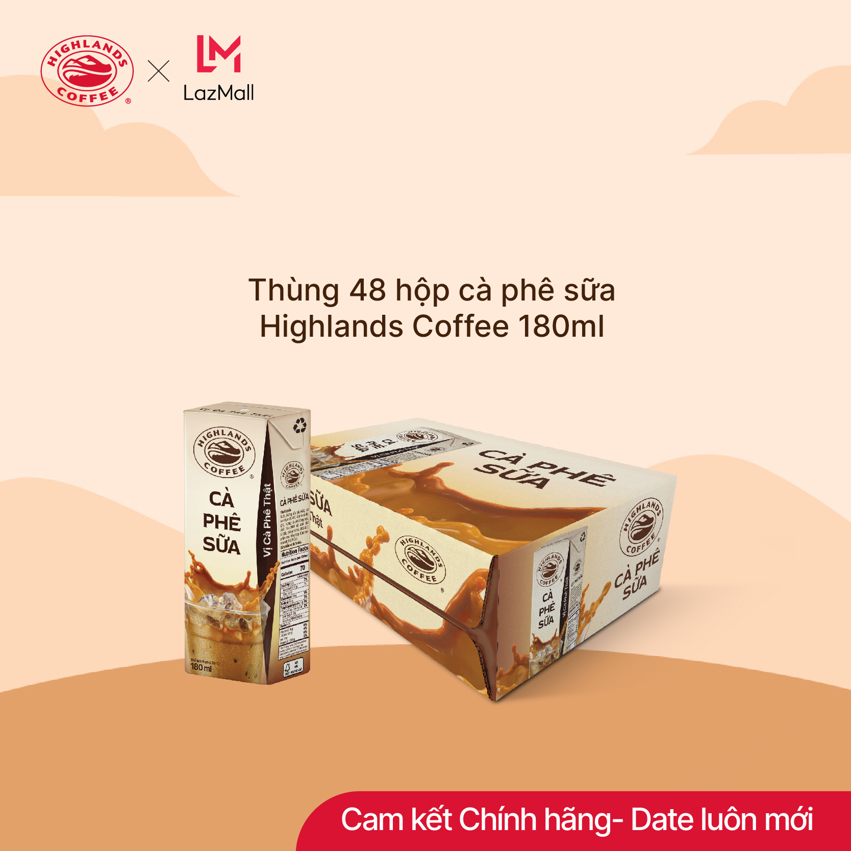 [Mua 2 giảm 5%] Thùng 48 hộp Cà phê Sữa Highlands Coffee Tetra pack (180ml /hộp)