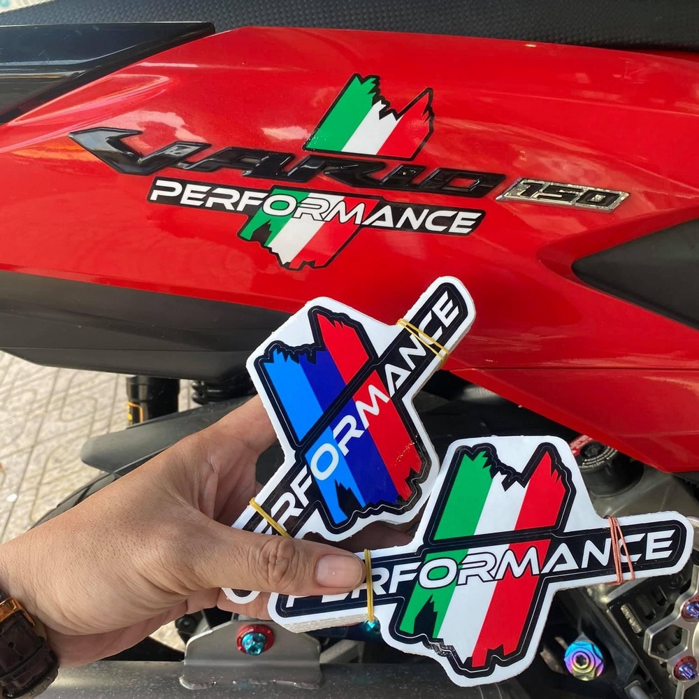 [tem trang trí] Cặp tem chữ PERFORMANCE dán trang trí hông sườn xe máy, ốp hông xe, trang trí xe siêu chất (MÀU CỜ Ý)