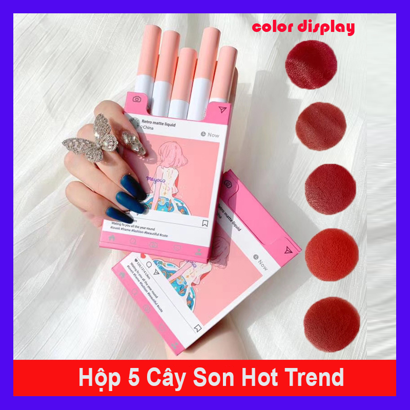 Set son 5 cây son kem Lip Glaze Matte Không Thấm Nước Matt Không Thấm Nước Màu Hồng Lip Tint