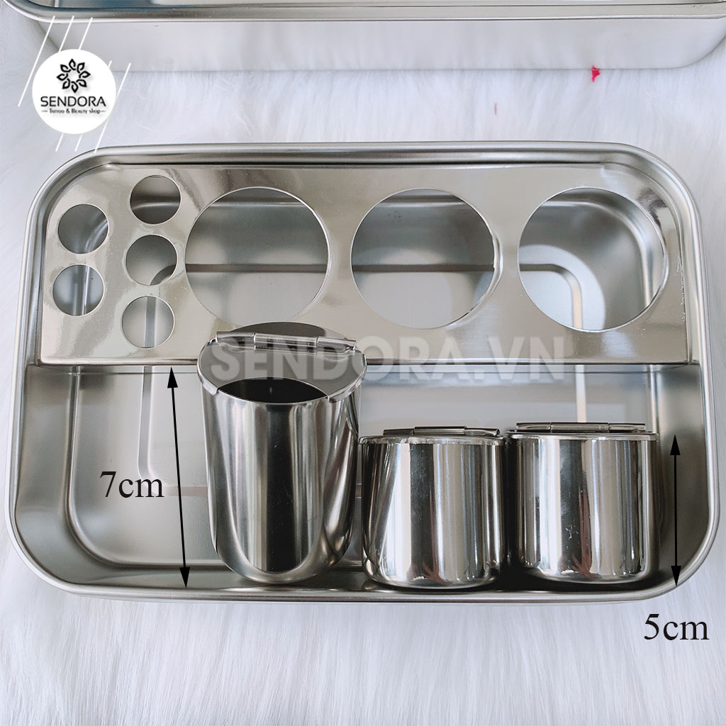[HCM]Bộ khay và hũ inox đựng dụng cụ đa năng