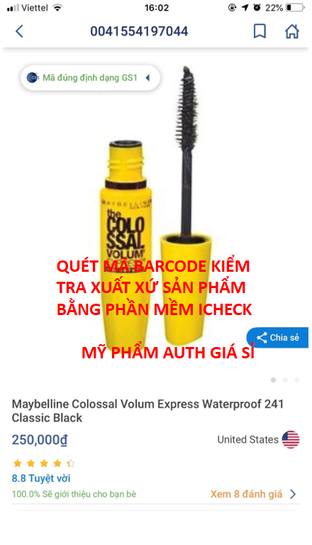 [CHÍNH HÃNG GIÁ SỈ] Mascara MAYBELLINE 7x COLOSSAL VOLUM EXPRESS Mỹ 8ml