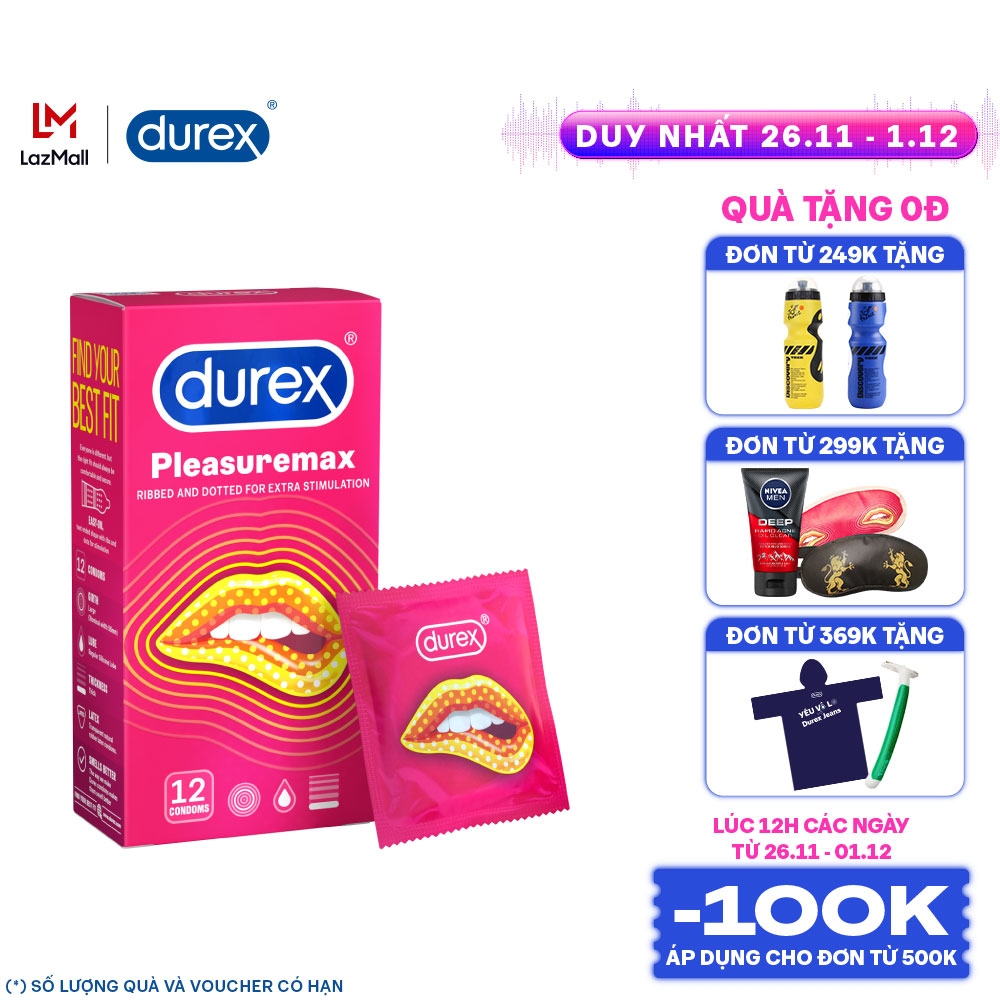 Bao cao su gân gai Durex Pleasuremax Hộp 12 Bao