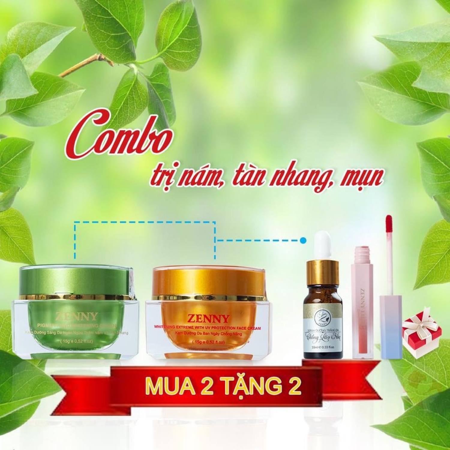 Combo kem zenny ngày và đêm chính hãng ngừa nám tàn nhang tặng kèm serum và srm