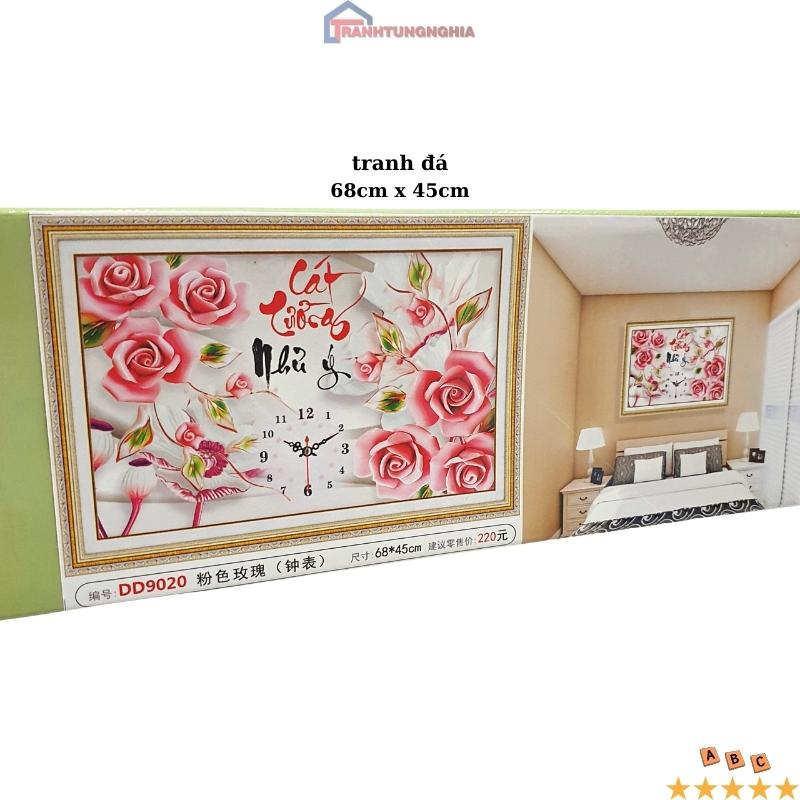 Tranh đính đá đồng hồ cát tường như ý 68cm x 45cm