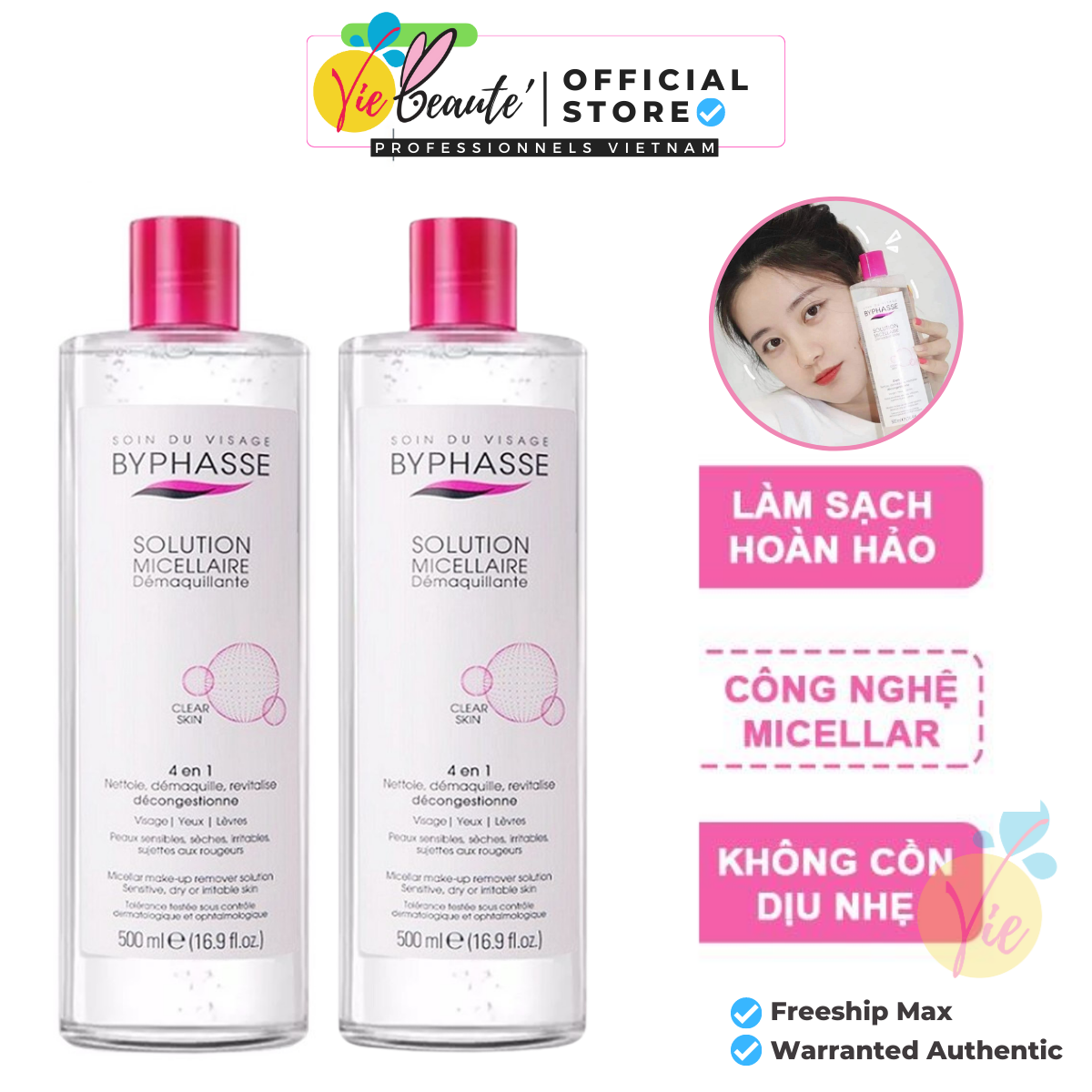 Nước tẩy trang Byphasse solution micellaire làm sạch sâu 500ml