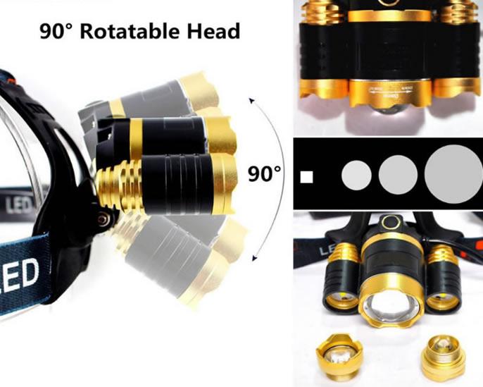 Đèn Đội Đầu 3 Bóng LED XML T6 Có Zoom