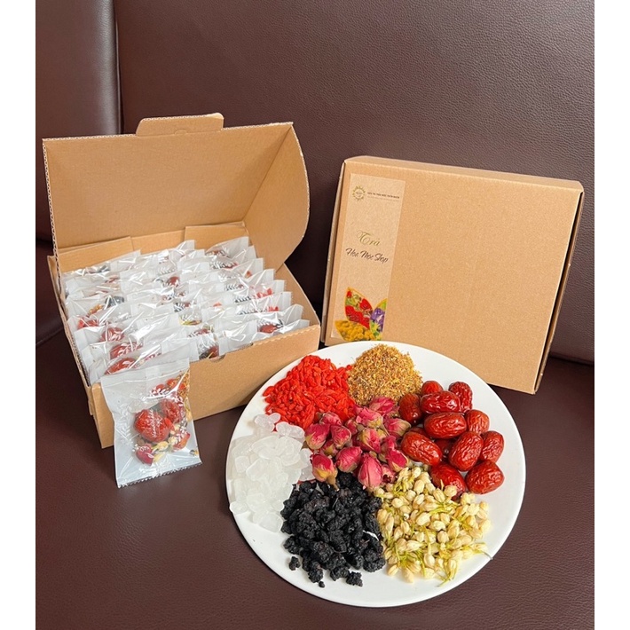 [SALE] Trà dâu tằm lục vị(dâu tằm, hoa quế, kỳ tử, nụ nhài,nụ hồng, táo đỏ) set túi& hộp