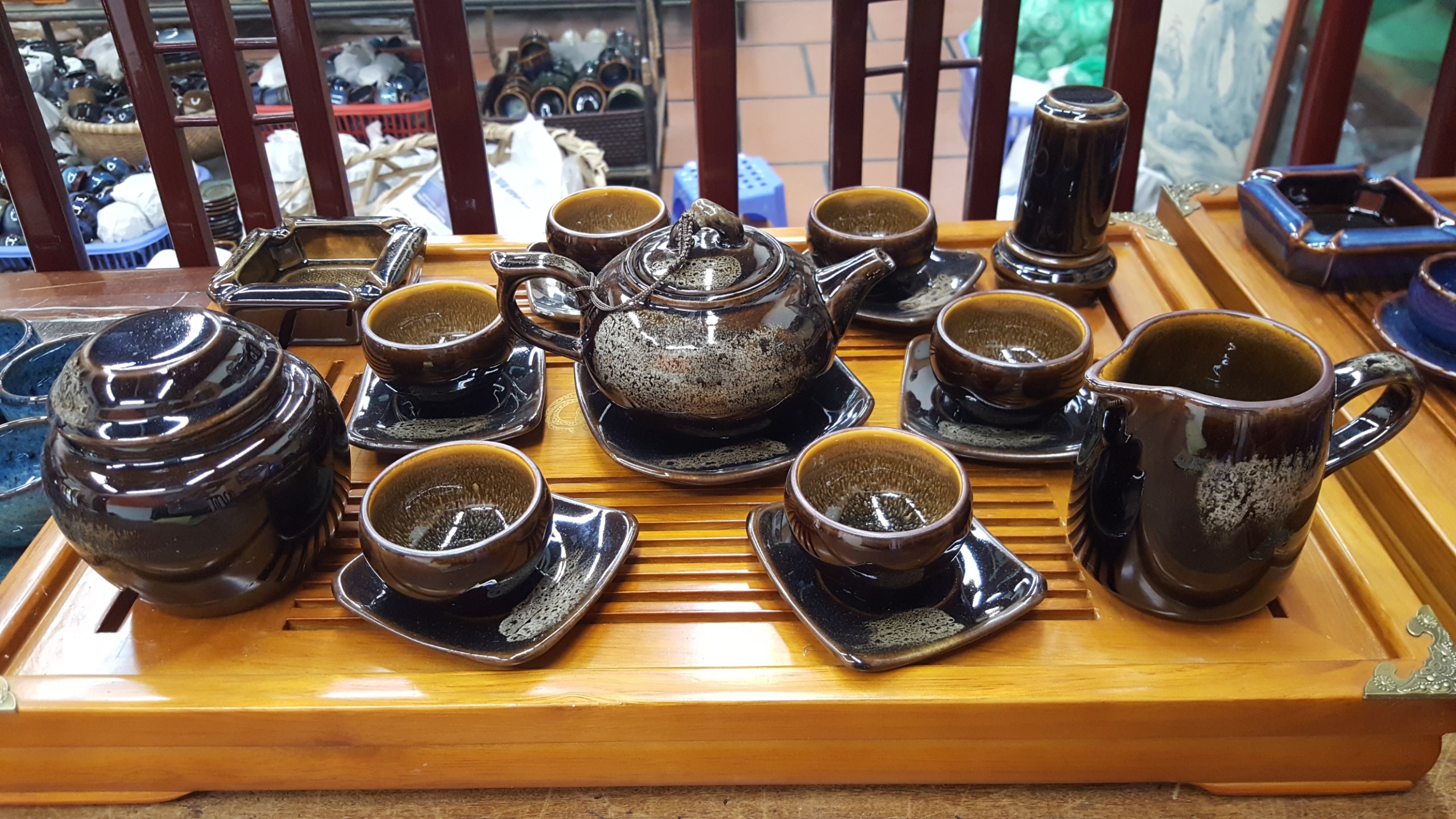 Bộ ấm chén men hỏa biến Bát Tràng ( Không bao gồm khay gỗ)