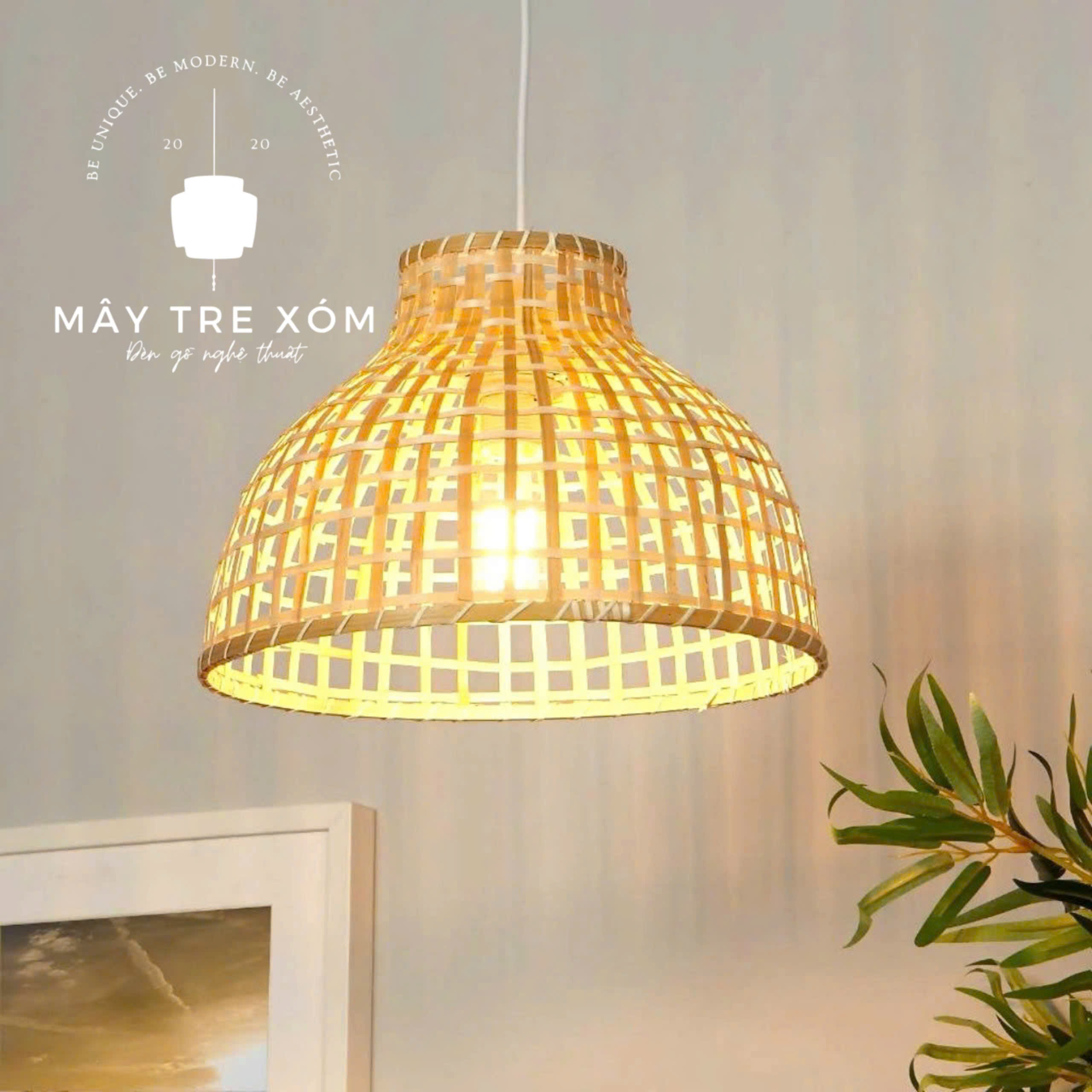 Đèn tre mắt vuông- đèn trang trí thả trần