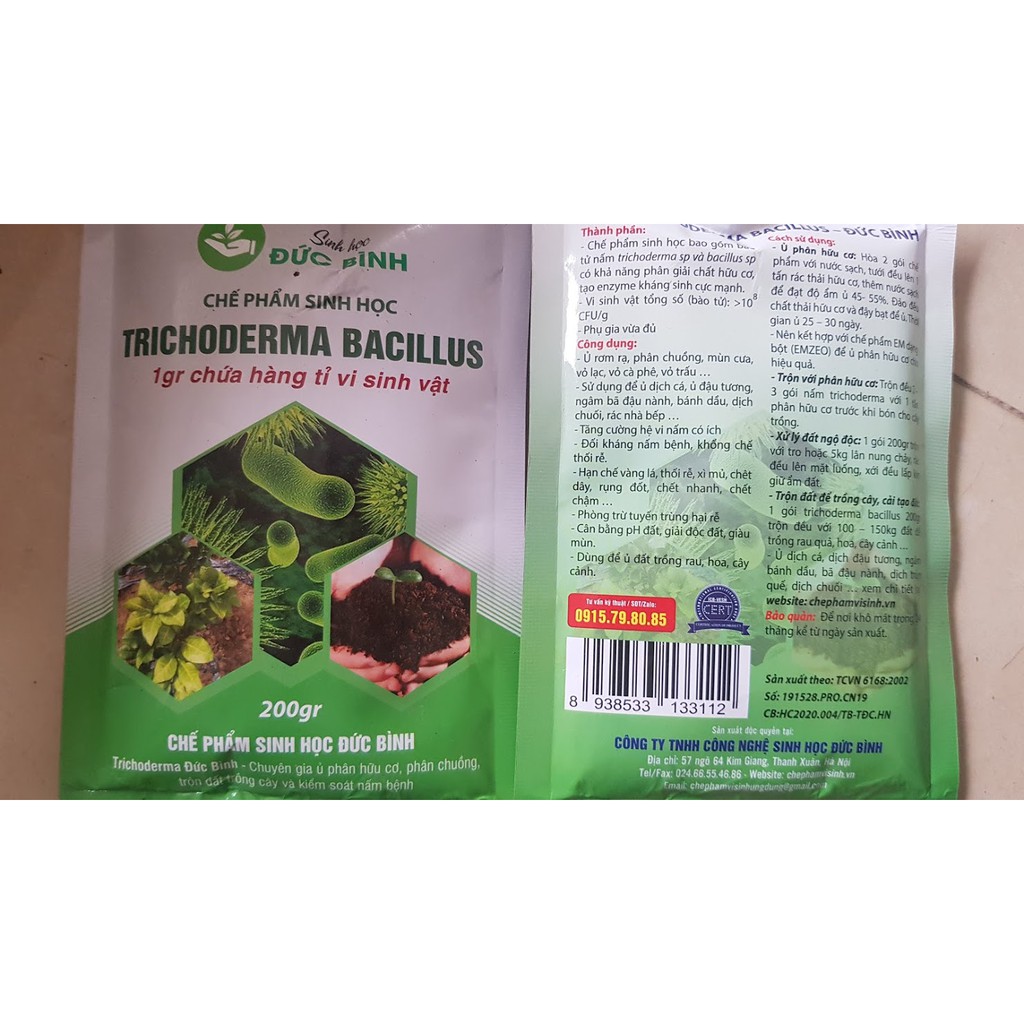 CHẾ PHẨM SINH HỌC TRICHODERMA ĐỨC BÌNH GÓI 200G - GIÚP TĂNG CHẤT LƯỢNG SẢN PHẨM