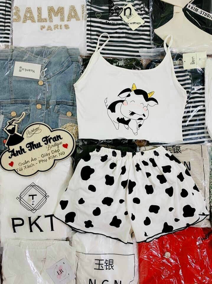 SET BỘ QUẦN ĐÙI KÈM ÁO HAI DÂY BÒ SỮA TUỔI TEEN XINH XẮN, SIÊU DỄ THƯƠNG