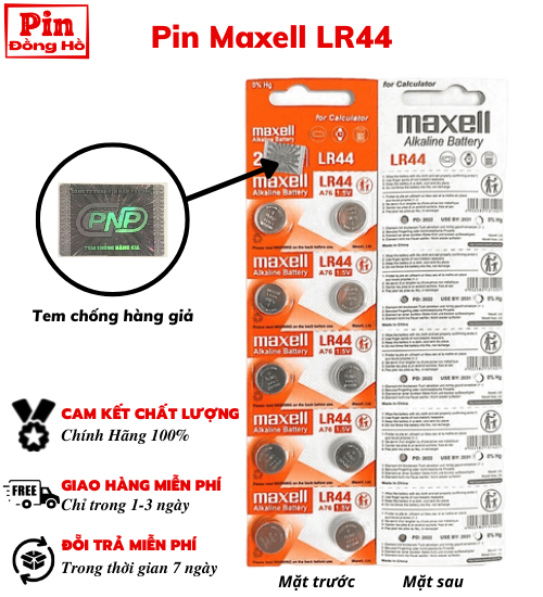 Pin 44 Maxell LR44 1 vỉ 10 viên - Dùng cho Cmos, đồ chơi, thiết bị điện tử