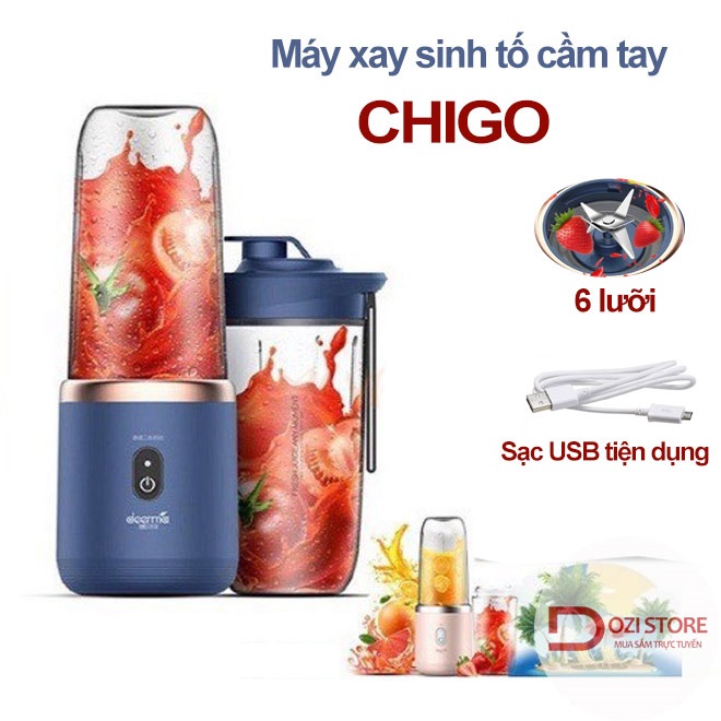Máy xay cầm tay . Máy xay sinh tố chigo 2 cối cao cấp Tích Điện