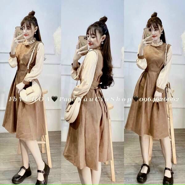 Đầm voan cổ bèo phối tay khác màu thanh lịch TTSA0987