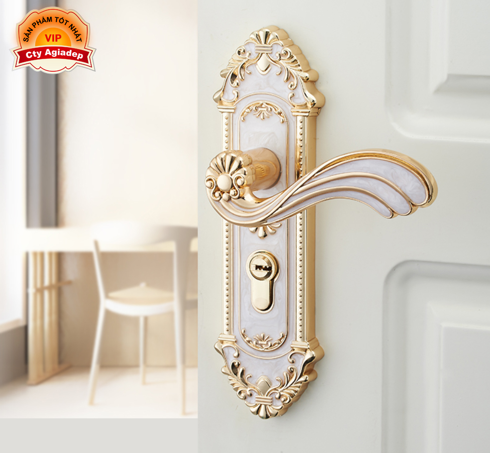 Bộ khóa cửa tay nắm Tân cổ điển Vân đá - Mạ vàng Siêu xịn AGD cho Biệt thự, Khách sạn