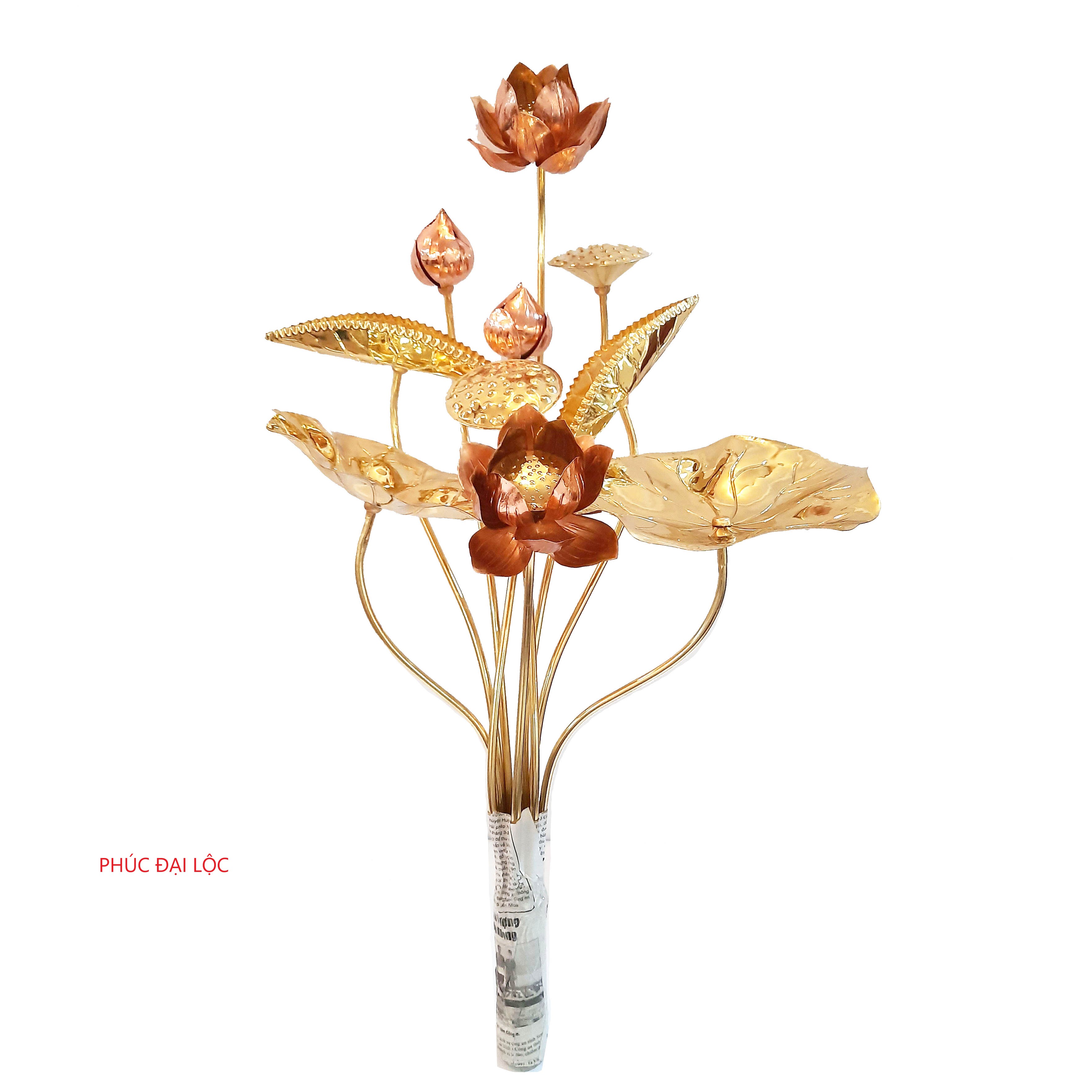 Bó hoa sen bằng đồng vàng pha đỏ 10 bông (cỡ lớn)