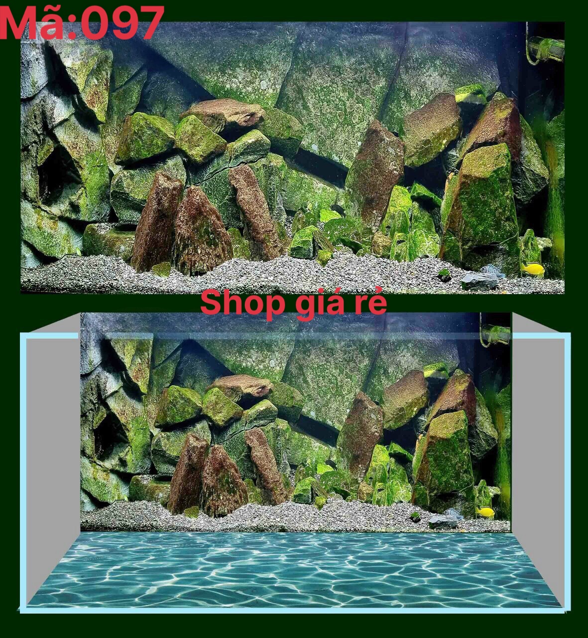 Tranh Dán Hồ Cá Tranh 3D Dán Bể Cá Mẫu Đá Rêu Mặt sau đáy Mã 097 ...