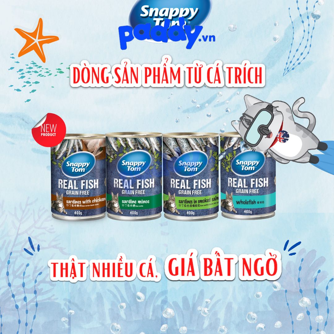 [Combo 12] Pate Cho Mèo Snappy Tom Real Fish Lon 400g