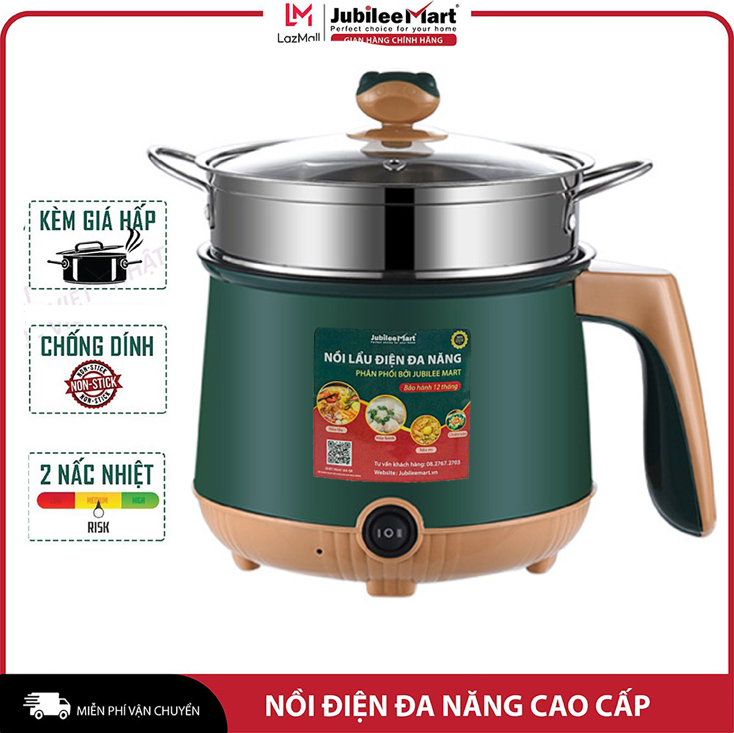 Nồi lẩu đa năng kèm xửng hấp - Nồi Lẩu điện Mini lòng nồi vân đá