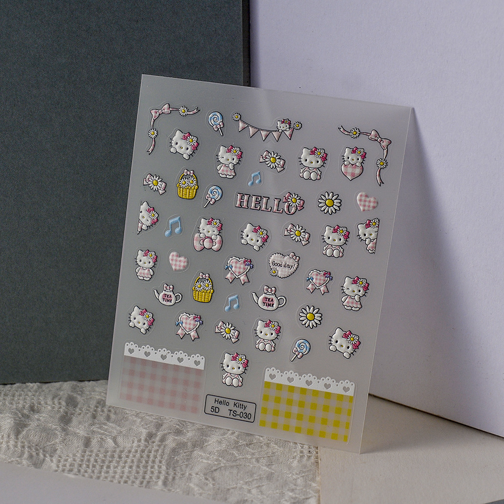 Sticker Lụa Nổi 5D | Mèo Hello Kitty | Hình Dán Móng Tay
