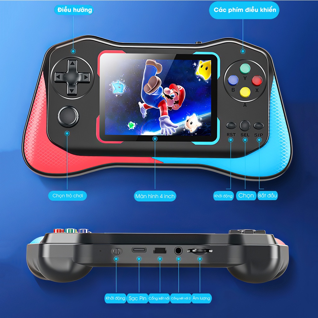 Máy chơi game cầm tay M8 plus 1000 game tặng kèm dây kết nối Tivi, Màn hình sắc nét HD, Pin 1200mAh, Bảo hành 12 tháng