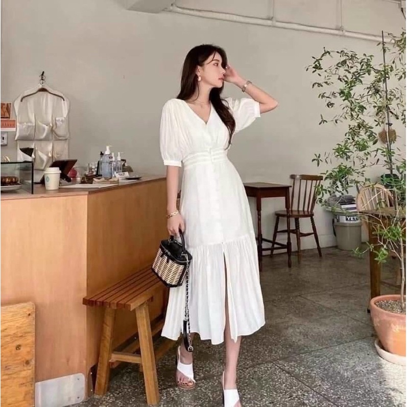 ĐẦM TRẮNG CỔ V ĐUÔI CÁ SANG TRỌNG (có ảnh thật) MS59