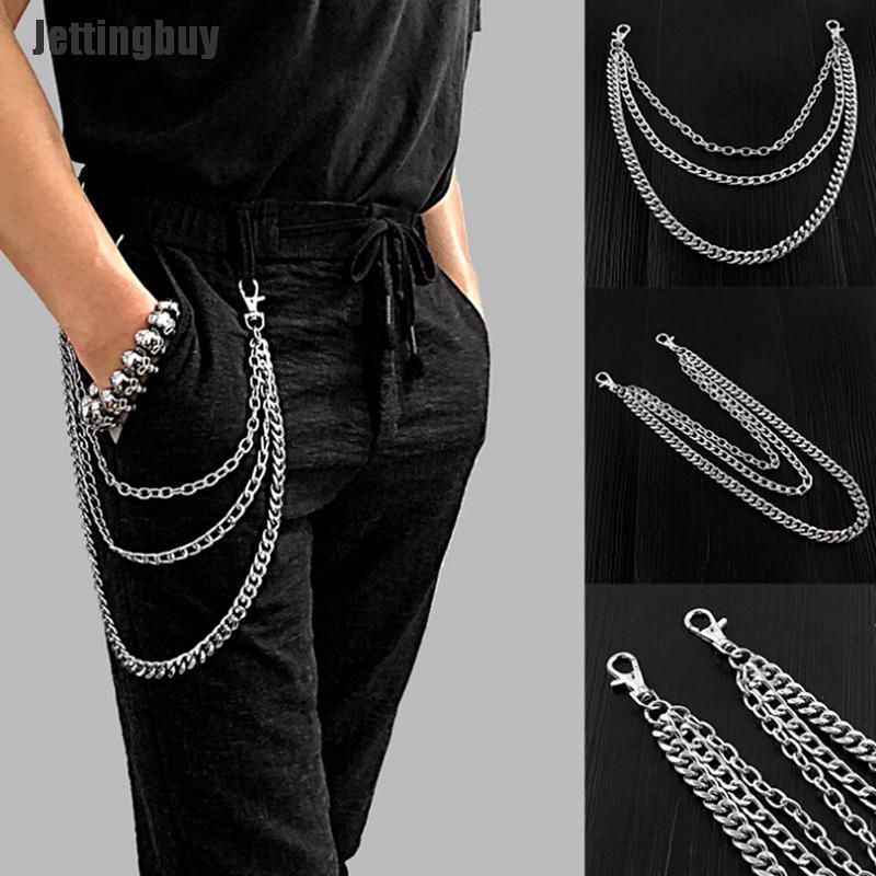Jettingbuy 3 Layers Stainless steel Men Trouser Pant Wallet  Belt Ring Chain Punk Keyring