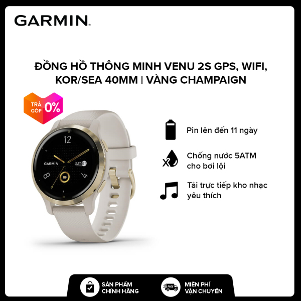 Đồng hồ thông minh Garmin Venu 2S GPS, Wifi KOR/SEA - Mặt đồng hồ 40mm, đo SpO2, nhịp tim, chống nước - Bảo Hành 12 Tháng