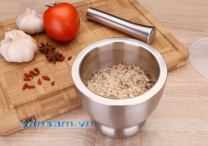 Cối chày inox 304, có nắp đậy