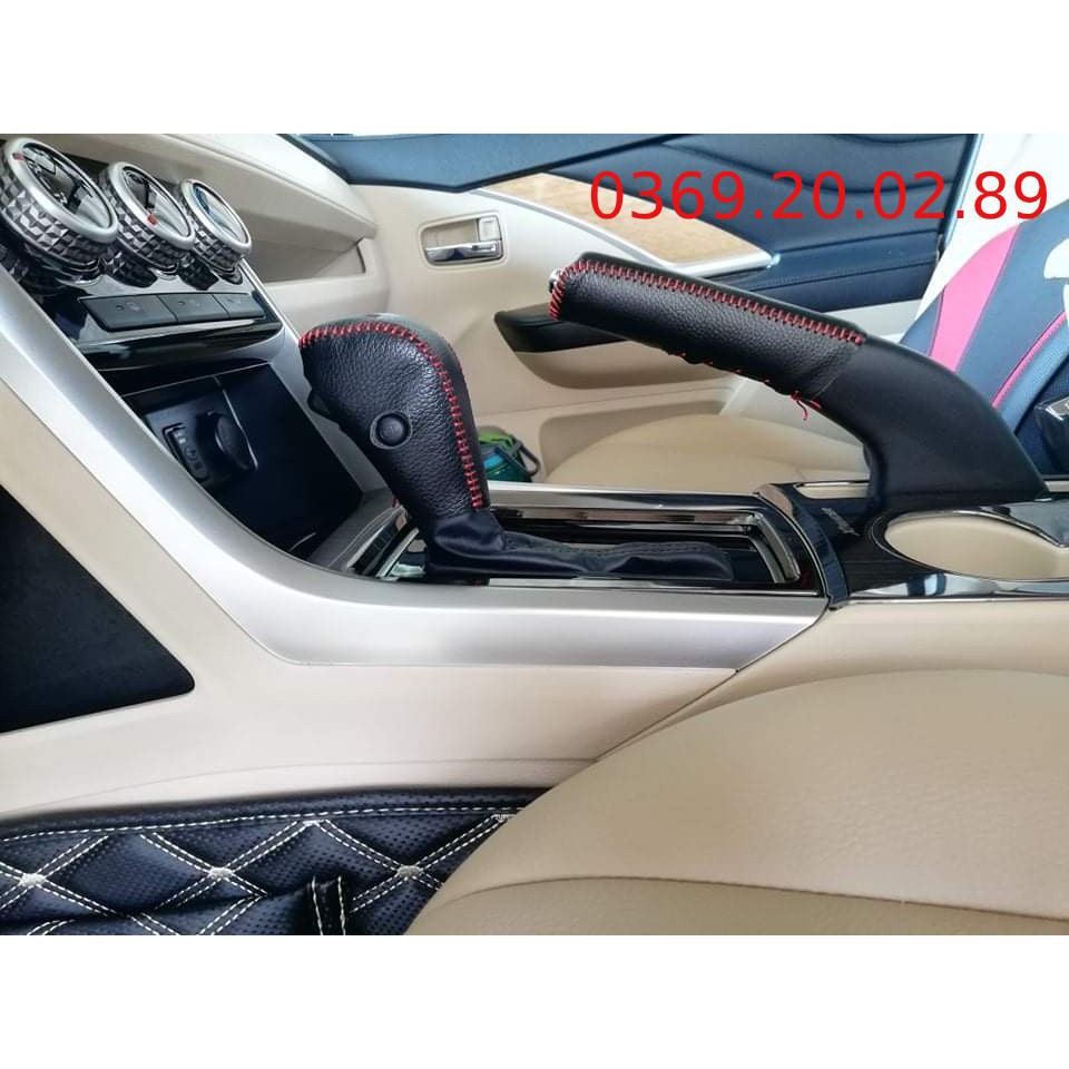 Bọc cần số + tay phanh da thật cho xe Mitsu Xpander bản AT.
