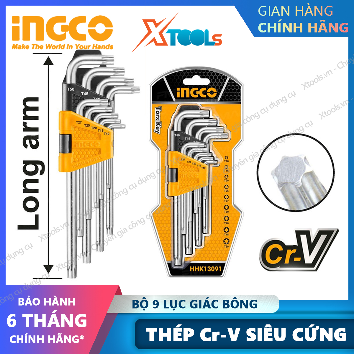Hexagonal set cotton multi-purpose 9 detailed ingco HHK13091 size t10-t50 hexagonal flower Anti Rust open ốc screw motorcycle automobile machinery [Xtool] [xsafe]