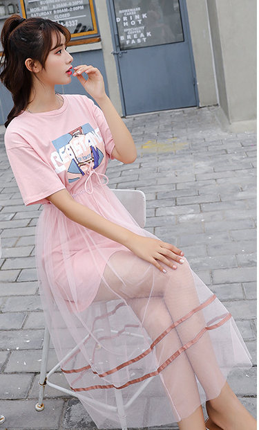 Đầm suông phối chân váy lưới D15