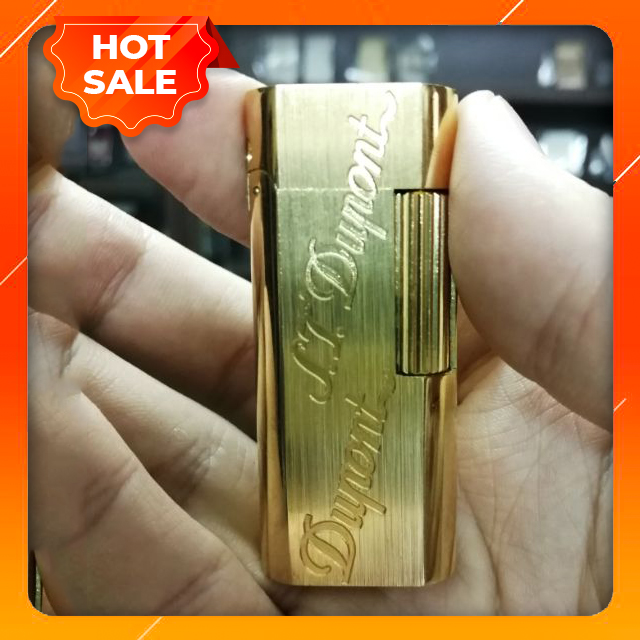 Vỏ Hộp Quẹt Bật Lửa Dupont Mini Dùng Gas Dòng 2 Lỗ Màu Vàng Xước Khắc Chìm Chữ S.T.Dupont   (KHÔNG XĂNG KHÔNG GAS)