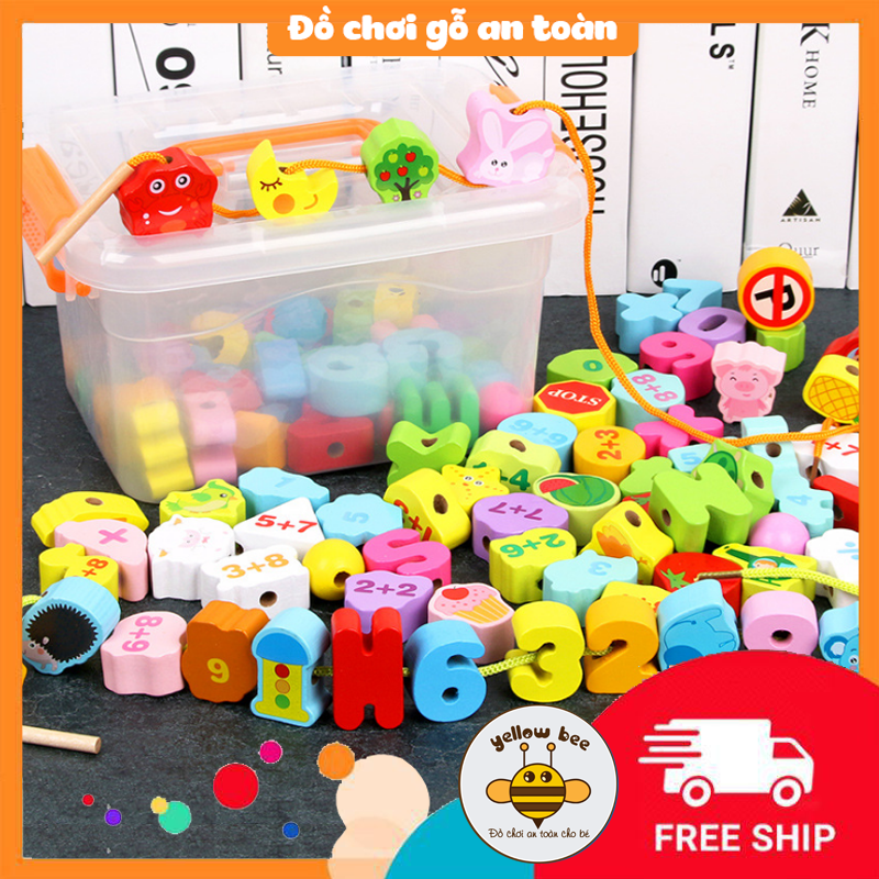 [106 chi tiết] Đồ chơi xâu hạt gỗ - String wooden beads 106pcs