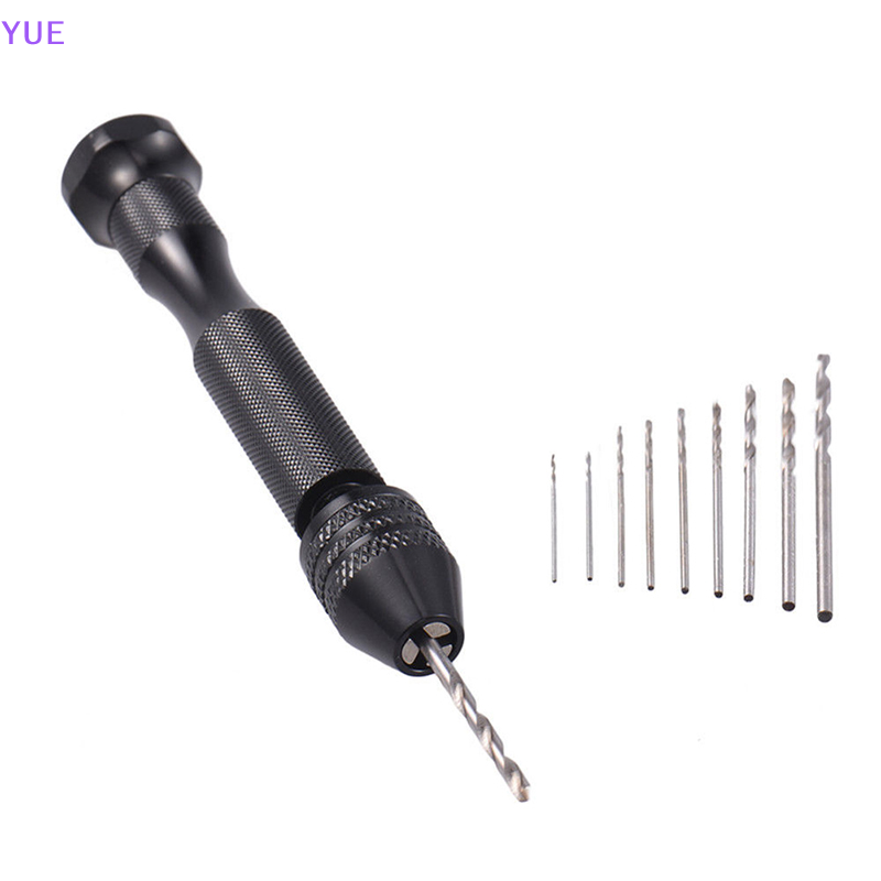 💖YUE Máy khoan cầm tay siêu nhỏ bằng nhôm Bộ dụng cụ xoay mũi khoan xoắn + 10 chiếc