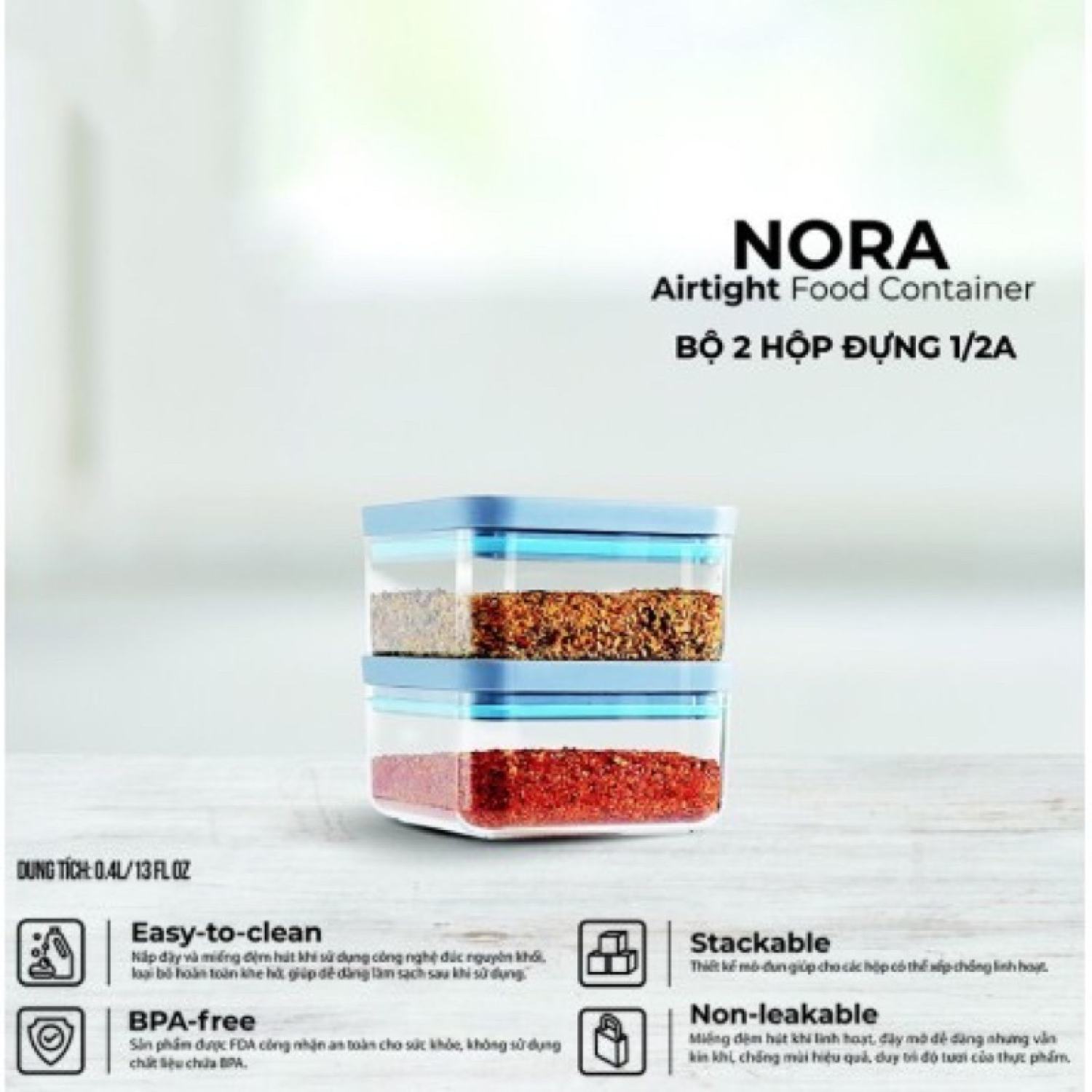 Bộ 2 hộp đựng thực phẩm Fitis Nora 1/2A