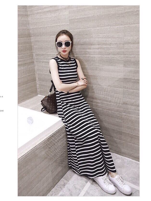 Đầm body thun sọc viền bo-TD