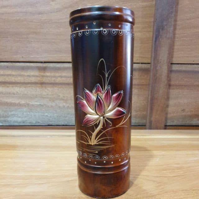 Ống đựng nhang gỗ chạm hoa sen