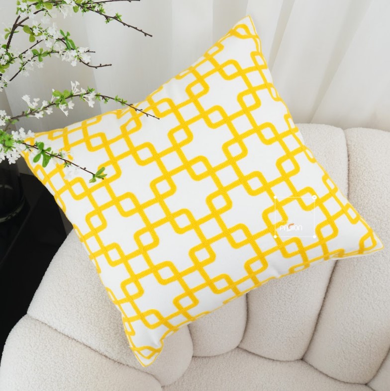 Vỏ Gối Tựa Lưng Trang Trí Sofa Họa Tiết Xanh Vàng Đơn Giản Sang Trọng