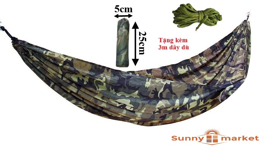 Võng dù màu lính rằn ri tặng kèm 3m dây dù