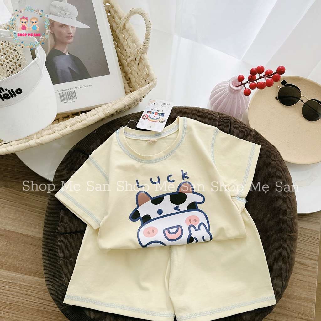 Bộ cộc tay bé trai, bộ hè bé trai chất cotton tàu mềm đẹp, hoạ tiết in bò dễ thương cho bé từ 8-18kg