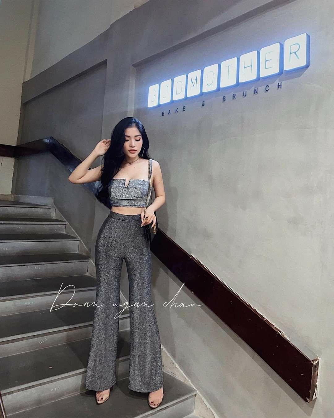 Sét áo croptop nhũ 2 dây quần suông