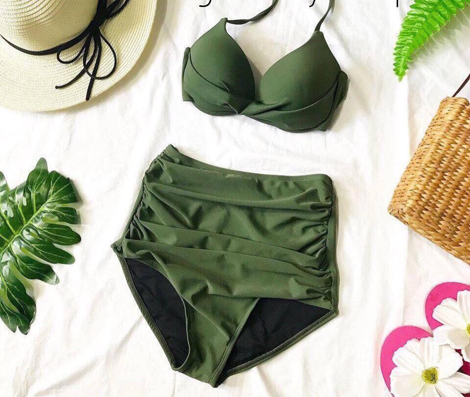 [HCM]Bikini 2 mãnh áo xoắn xanh rêu