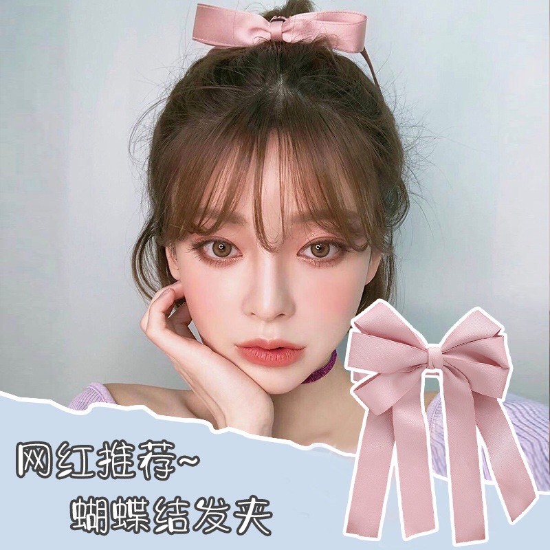 Kẹp Tóc Phối Nơ Tiểu Thư Lụa Satin Mẫu Dài Nơ Nhỏ