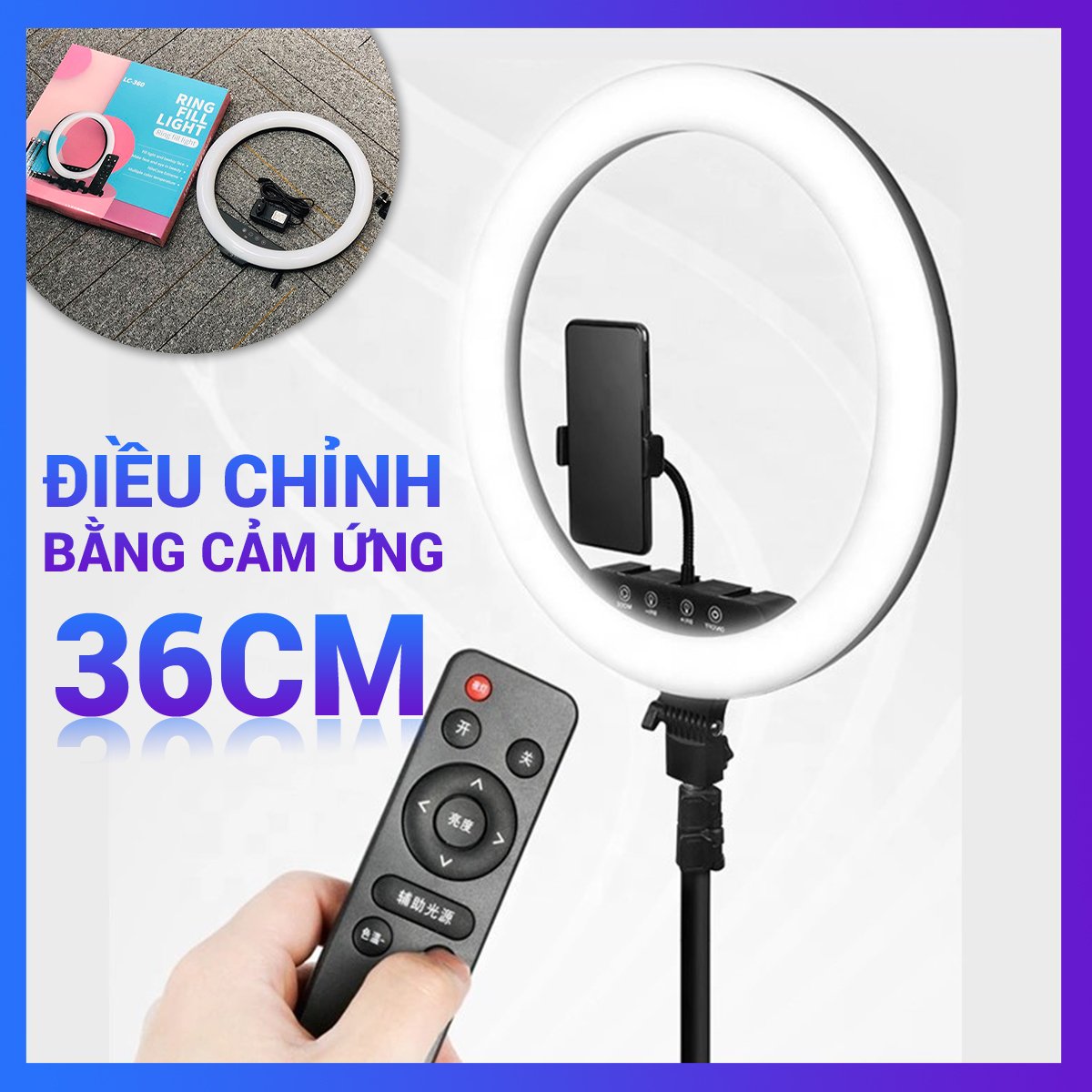 Đèn Led Livestream 36CM – LC360 - Tặng Kèm Chân Đứng Cao Cấp 2M – Nhiều Chế Độ Đèn Có Remote Điều Chỉnh – Kẹp Được 3 Điện Thoại -  Linh Kiện Mạnh Tiến – Đèn Livestream Bán Hàng