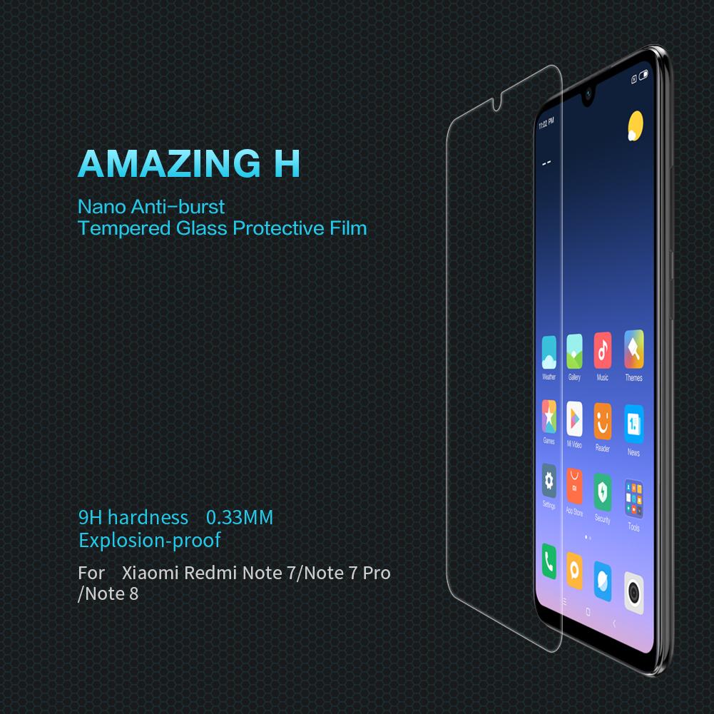 Kính cường lực trong suốt Xiaomi Redmi Note 8 / Redmi Note8 - hiệu Nillkin Amazing H độ cứng 9H chống bám vân tay và mồ hôi(Tặng miếng dán bảo vệ Camera)