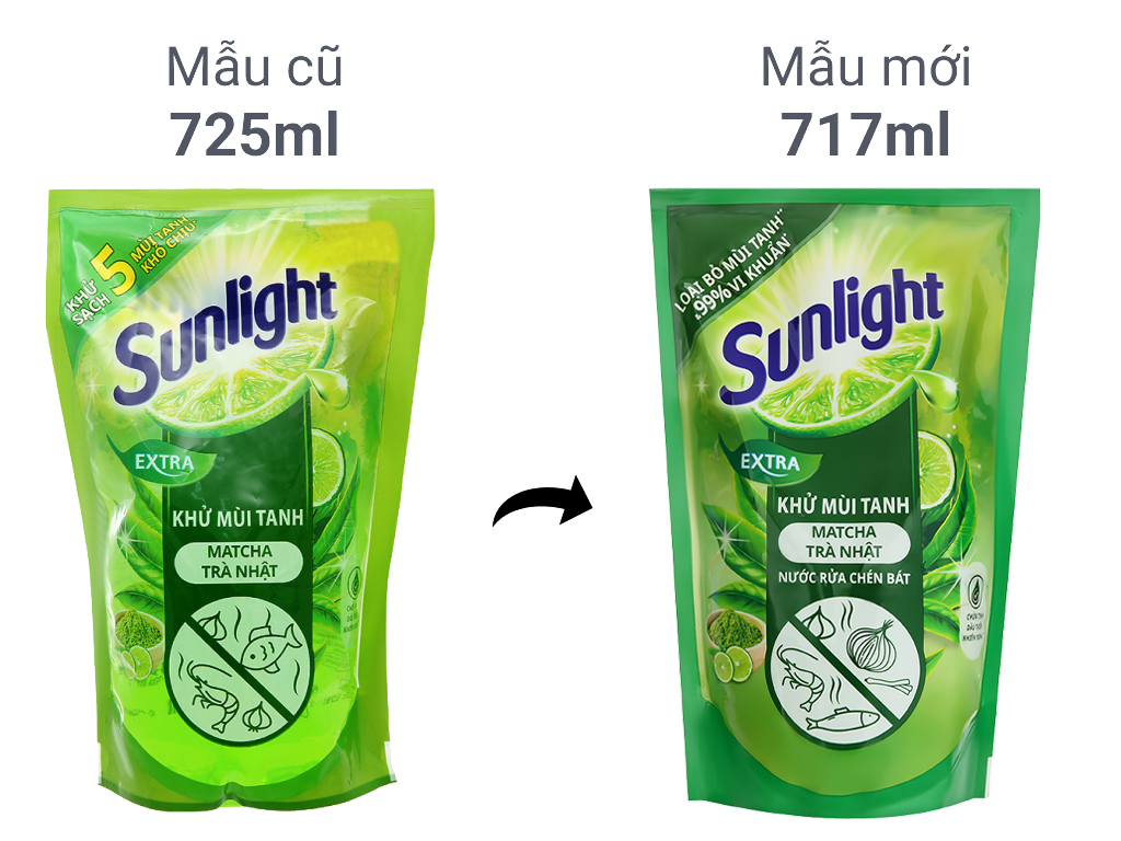 Nước rửa chén Sunlight Extra trà xanh khử 5 mùi tanh