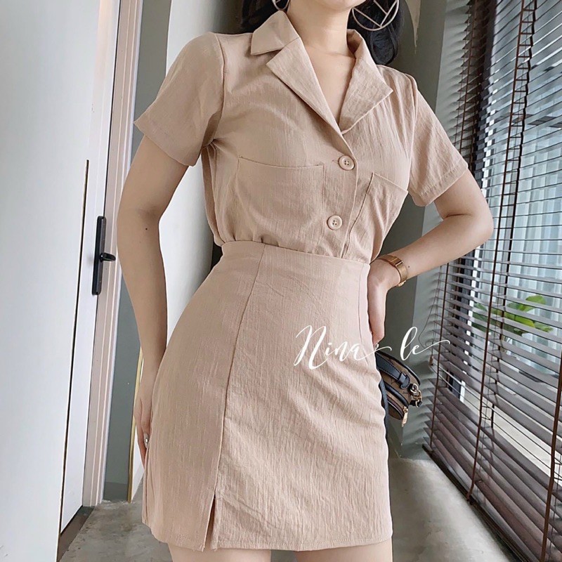 [HCM]Sét Sơ Mi + Váy Sẻ Đùi #Bigsize 60KG Đến 90KG